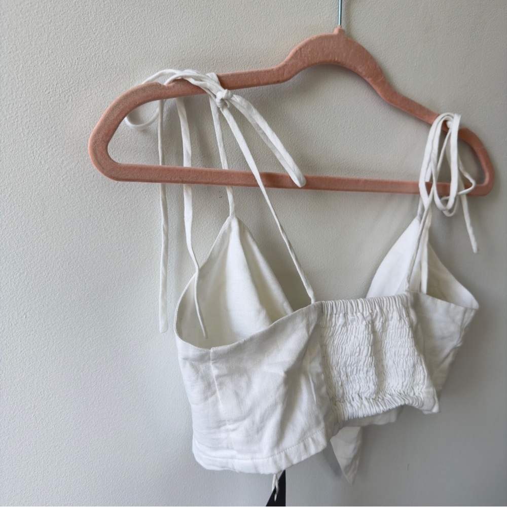 NARY Koh Kong White Linen Tie Strap Shirred Bandeau Top Size Small GARMENTORY - Picture 5 of 8